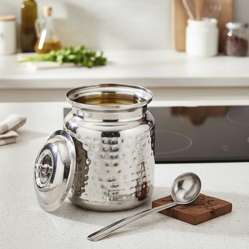 KSJONE Stainless Steel Hammered Oil and Ghee Container for Kitchen I Multipurpose Oil Container with Lid I Capacity of 17 oz by KSJONE - Used condition - Image 4