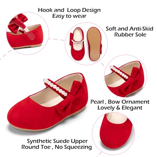 Image of PHIRAMIN Toddler Flower Girl Glitter Dress Shoes Little Girl Ballet Flats Bow Wedding Party