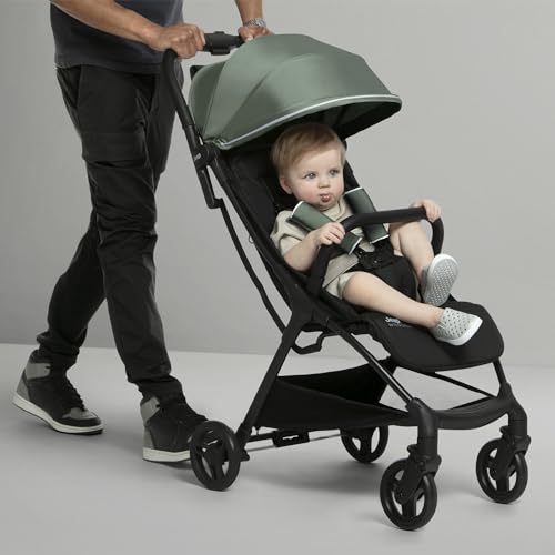 Jeep Altitude Compact Travel Stroller by Delta Children Greenguard Gold, Easy One Hand Fold, Lightweight, Extendable Canopy with Peek-a-Boo Window, Reclining Seat, 4 Wheel Suspension, Olive Green - Image 3