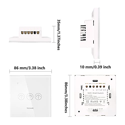 TEEKAR WLAN Alexa lichtschakelaar, voice app-control, smart lichtschakelaar, inbouw voor alle woningen, stille smart… - Image 3