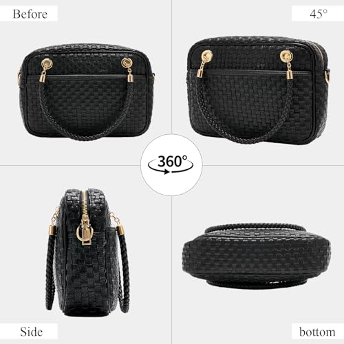 Women's Woven Crossbody Bag Handmade Vegan Leather Top Handle Satchel Small Braided Shoulder Purse with Adjustable Zipper Purses (Black) by Three Love Long - Used condition - Image 6