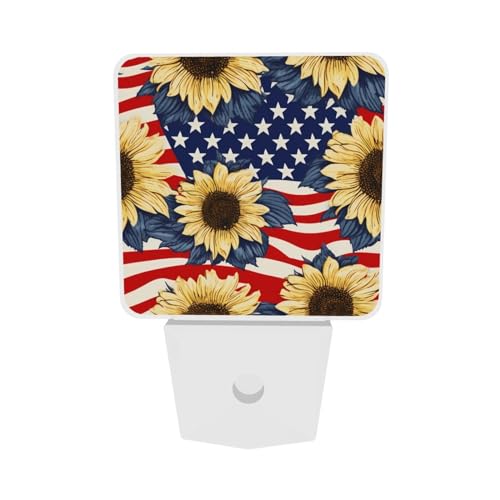 Image of Sunflowers Red and White Lines LED Plug-in Night Lamp 2 Piece Set, Auto Sensor Nightlights Set of 2 for Bedroom Bathroom
