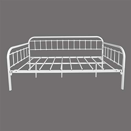 Multi-Purpose Metal Daybed Frame Heavy Duty Steel Slats Sofa Bed Platform Mattress Foundation Economic Day Bed White Sanded Color Twin Size - Thumbnail 4