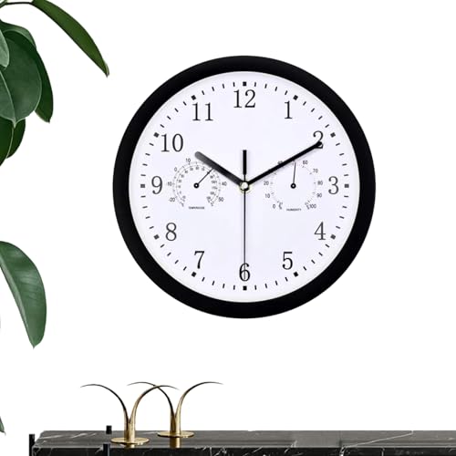 Tuxxjzm Horloges d'extérieur étanches | Alarme de décoration domestique | Horloge murale décorative ronde silencieuse avec hygromètre pour salle de bain, terrasse, porche, piscine
