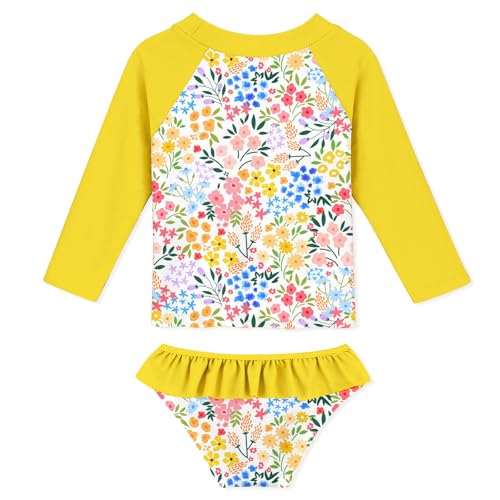Image of Funnycokid Girls Swimsuit Toddler Bathing Suit Long Sleeve 2 Piece Rash Guard Set for Kids 2-10 Years