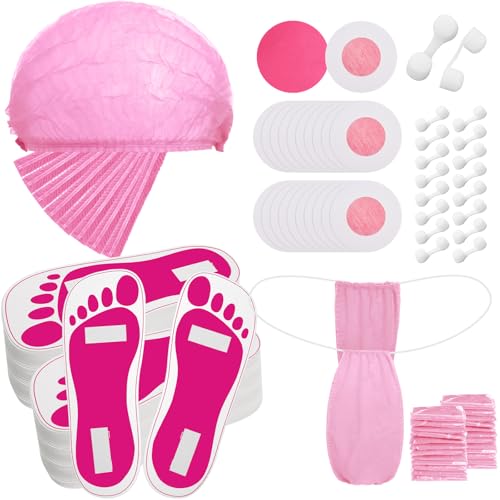 Chicingyou 125 Pcs Spray Tan Tanning Essentials Accessories Kit 25 Set Disposable Caps Underwear Feet Pads Nipple Cover Nose Filter Plugs for Beauty Salons Home Sunless Tanning (Pink)