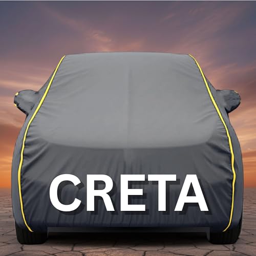 Image of Premium Grey Series 100% Waterproof Car Body Cover for Creta Cover (All Models) with Mirror Pockets | Triple Stitched, Elastic, Custom Fit, Heat Resistant, Anti-Dust, All-Weather Cover