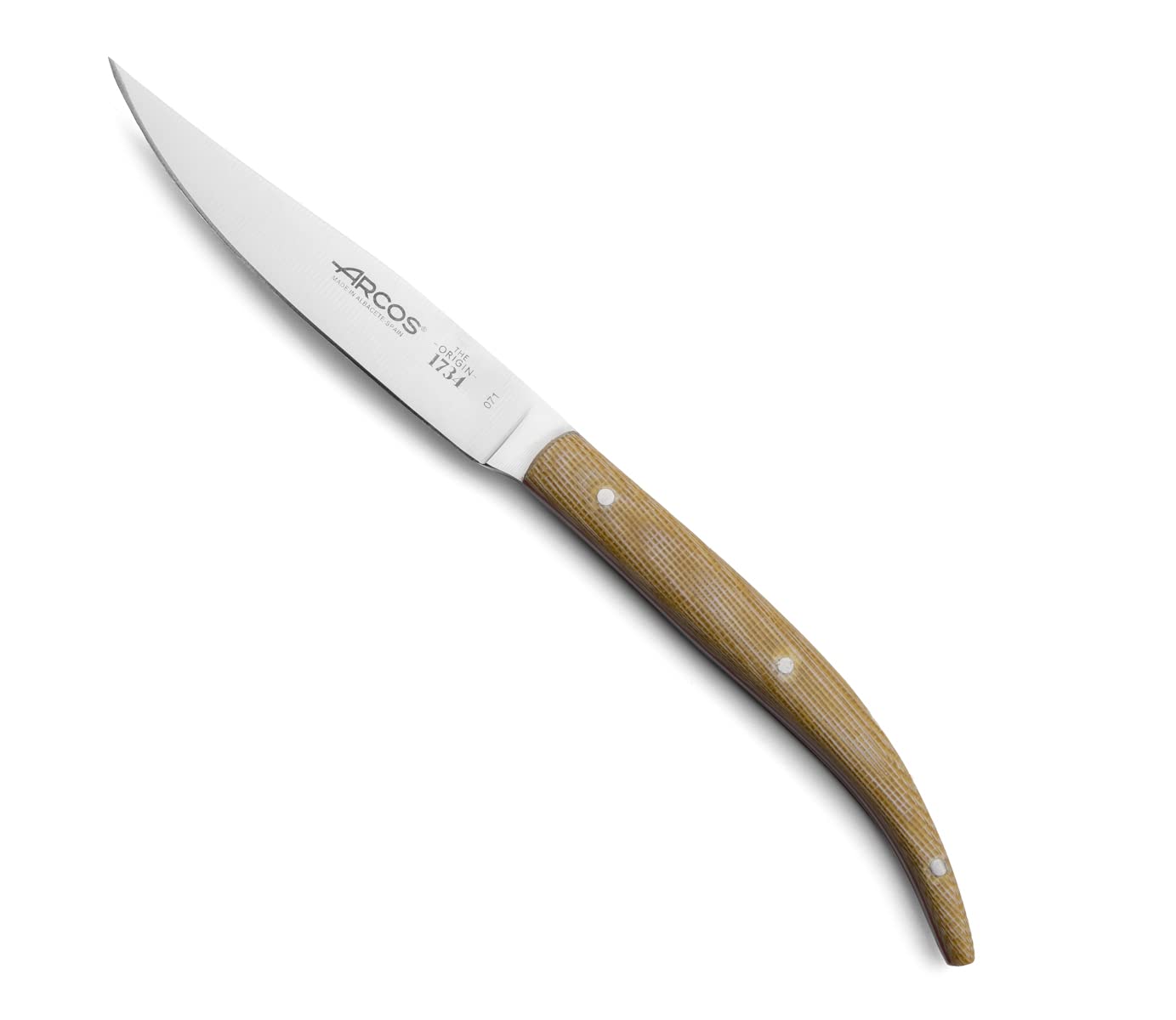 Arcos Serie Cuchillos de Mesa, Juego de Cuchillos de Mesa 4 piezas, Cuchillos Chuleteros, Hoja Filo de Acero Inoxidable Nitrum de 110 mm, Mango Madera Palisandro Color Marrón claro