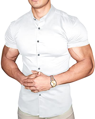 Casual Men's Muscle Fit Dress Shirts Short Sleeve Athletic Fit Button Down Shirts4