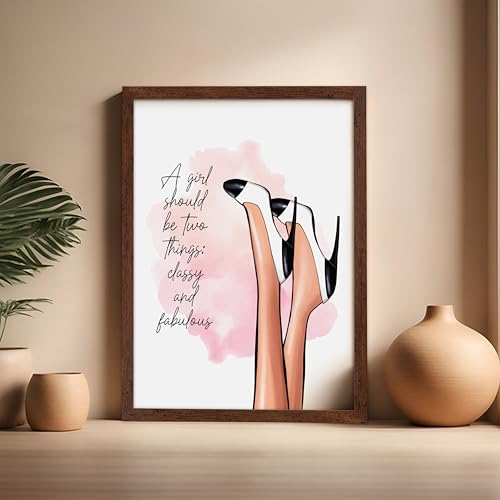 Image of Poster Master Classy And Fabulous Poster - Fashion Print - Positive Quote Art - Trendy Art - Modern Art - Gift for Women & Fashionista - Wall Decor for Bedroom or Girl's Room, 16x20 Brown Framed
