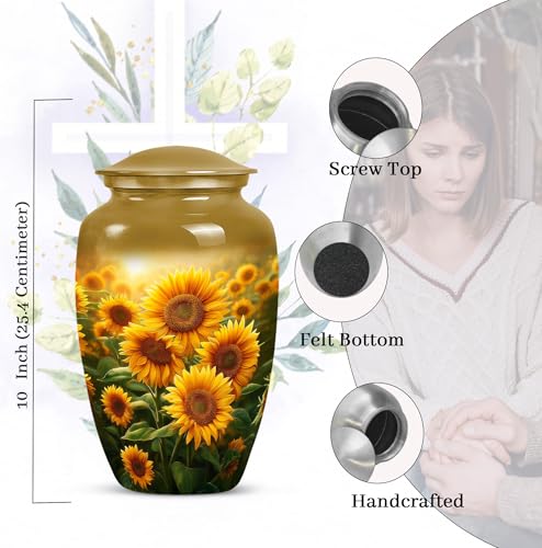 Image of Sunflower Urn for Ashes for Women - Sunset Burial Urns for Ashes for Women - Yellow Sunflower Urn for Human Adult Male and Female - Cremation Urns for Adult Mom and Dad 10inch