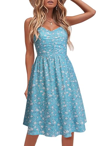 Image of YATHON Casual Dresses for Women Sleeveless Cotton Summer Beach Dress A Line Spaghetti Strap Sundresses with Pockets