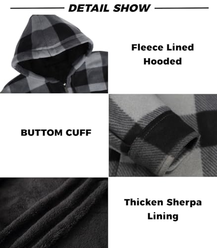 Image of LeeHanTon Mens Flannel Jackets Sherpa Lined Fleece Zip Up Winter Warm Workout Plaid Sweatshirt with Hood