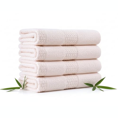 Image of 100% Natural Bamboo Towel 500 GSM Solid Hand Towel Pack of 4(40x60) (Pearl Peach)