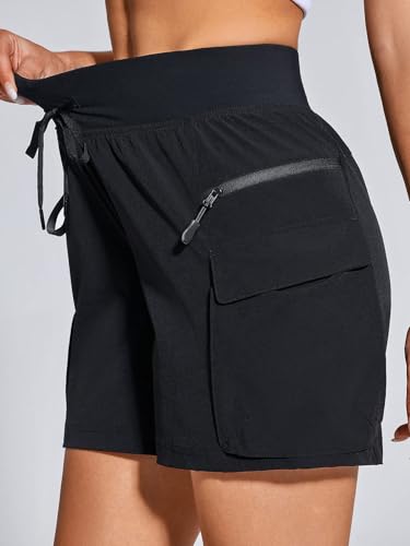 Short feminino de caminhada leve com bolsos com zíper para trabalho capri comprimento em shorts carg