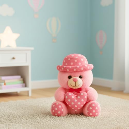 Image of TOYTALES Soft Teddy Bear with Pink Cap - 30CM Plush Stuffed Toy for Kids, Girls & Boys | Huggable Cute Teddy Bear Gift for Birthday, Anniversary & Valentine (Pink)