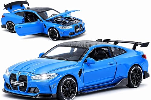 Image of WORSHIPER 1:32 Diecast Model Alloy B-M-W M4 Metal Pull Back Car with Sound Light, Openable Doors, Toy Vehicles for Kids Gift, car for Kids (B /M /W M4 Blue Color)