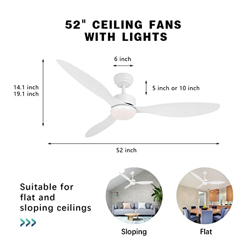 Ouater White Ceiling Fans With Lights And Remote, 52 Inch Modern Ceiling Fan With Light, 3 Color Light, 6 Speed, Dc Motor, For Bedroom/Outdoor/Farmhouse/Patios, White #TOP3