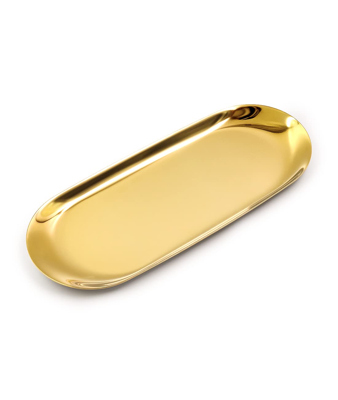 ANZOME Golden Tray Ornaments Plate for Serving Cake Biscuits Drinks Towel Decorative Desk Supplies Organisers Steel - Oval Long Tray