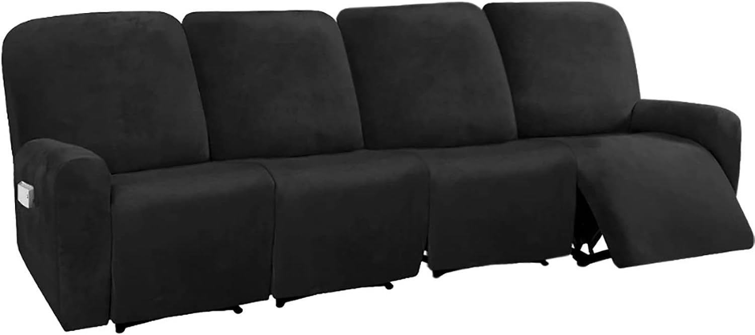 Recliner Sofa Cover 10 Pieces Elastic Reclining Sofa Slipcovers for 4 Cushion Reclining Slipcover Lounger Armchair Couch Cover Washable Furniture Protector(I)