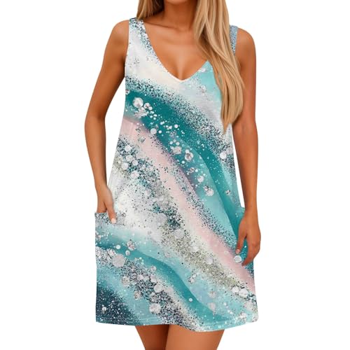 Image of Summer Dresses for Women 2026 Casual V Neck Sleeveless Sundresses Boho Beach Tank Dresses with Pockets