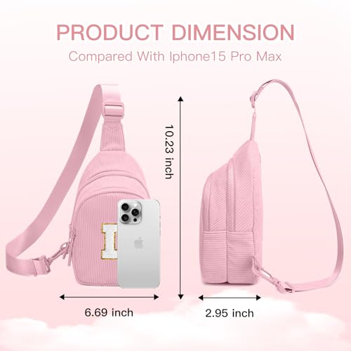 Image of Viverte Small Corduroy Sling Bag Initial Crossbody Bag Fanny Pack for Girls Personalized Birthday Gifts for Teen Girls Gifts