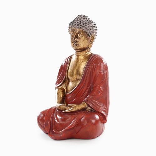 Image of PURE HOME + LIVING Dark Red Antique Gold Polyresin Sitting Buddha - Small Statue Decorative Showpiece Idol | Home Decor Items for Home Office Living Room and Gifts (Pack of 1)
