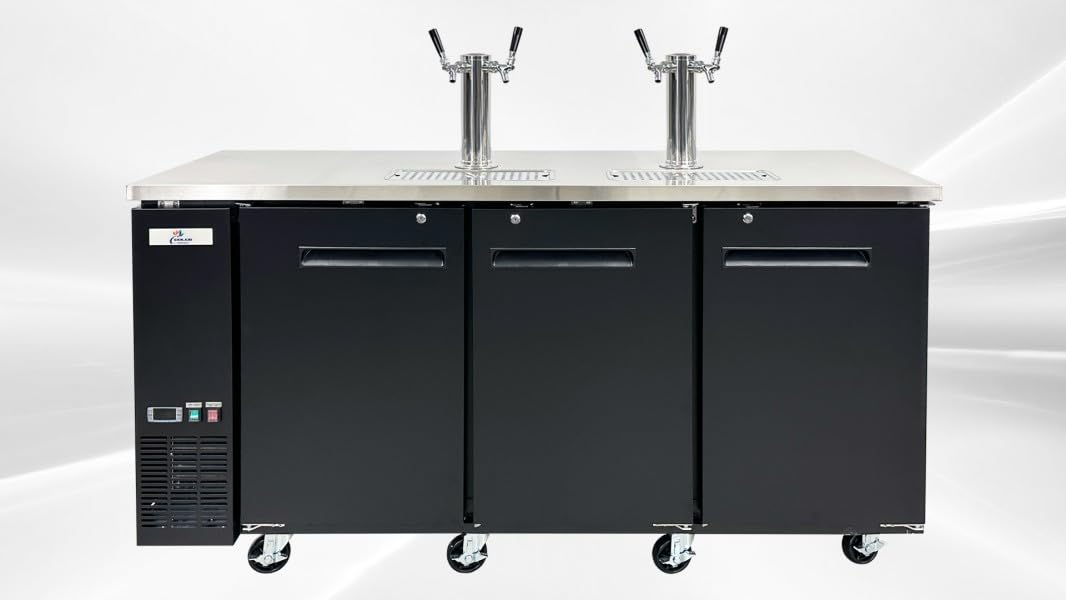 Cooler Depot Beer Keg Dispenser Kegerator 72" Width,2 Tower, Four Tap - Black, (3) 1/2 Keg Capacity on Fridge.com - View 3