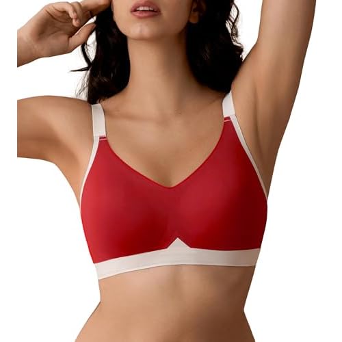 SHARICCA Seamless Wireless Lightly Lined T-Shirt Padded Bralette Bras for Women with Full Support and Lifting No Underwire Black Small