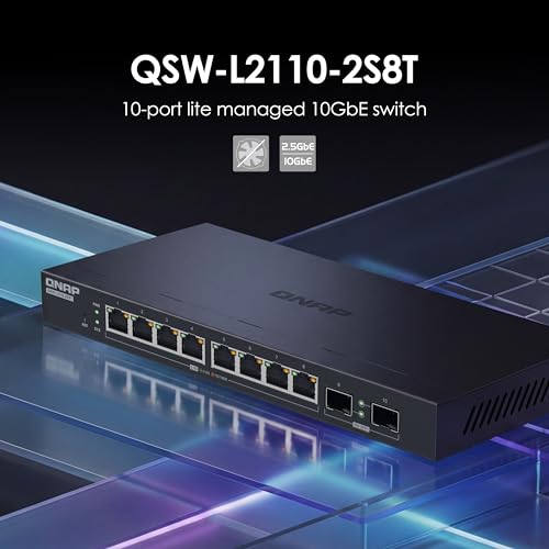 Image of QNAP QSW-L2110-2S8T-US 10-Port Multi-Gigabit Network Switch | Lite-Managed, 2 x 10GbE SFP+, 8 x 2.5GbE (RJ45) Ports, Fanless Web Managed Ethernet Switch, For Home & SMB Network