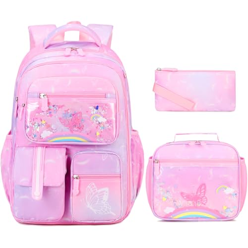 Sac à dos fille école anti-cahiers cornés grand cartable sirène rose solide