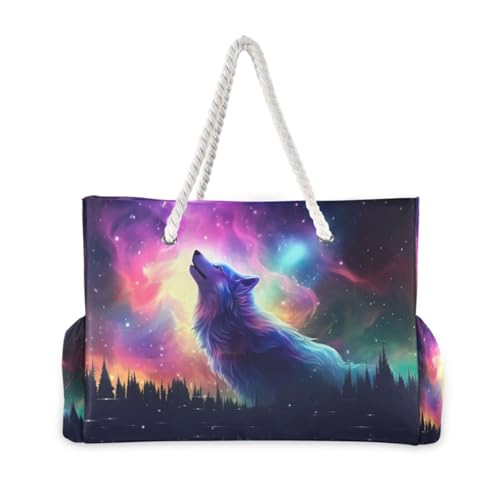 Aurora Borealis Qolf Beach Bag with Top Zipper Closure, Waterproof Pool Bag, Large Beach Tote for Women#62