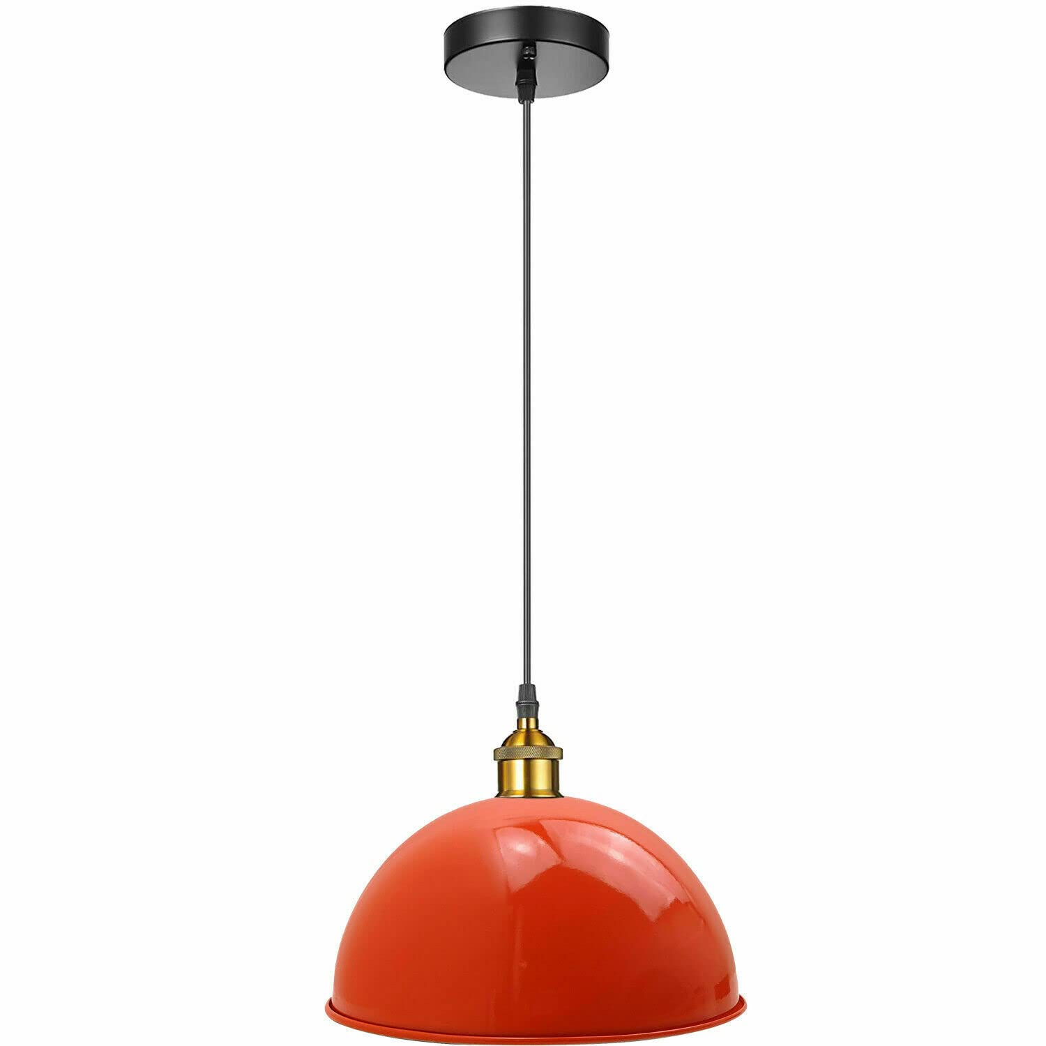 LEDSone Retro Vintage Ceiling Hanging E27 Lamp Holder 40cm Black Metal Pendant Lampshades Lights Fixtures for Kitchen Island Farmhouse Living Room Restaurant Dinning Room Cafe Loft (Orange) — image 1