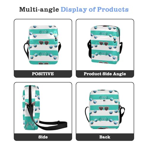 Crossbody Bag Sunglasses Turquoise White Stripes Messenger Bag for Women Men Purse Shoulder Bag Satchel Bag with Adjustable Strap 214C16034