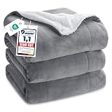 BEDSURE Kuscheldecke - Warm Sherpa Wolldecke & Sofadecke, Flauschig Sofaüberwurf Decke, Dicke Couchdecke, Fleecedecke, Flauschige Wohndecke für Couch, Grau, 220x240 cm, XXL