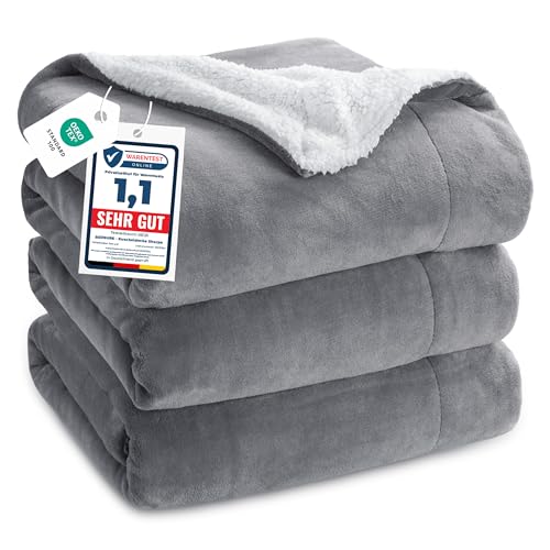BEDSURE Kuscheldecke - Warm Sherpa Wolldecke und Sofadecke, Flauschig Sofaüberwurf Decke, Dicke Couchdecke, Fleecedecke, Flauschige Wohndecke für Couch, Grau, 220x240 cm, XXL
