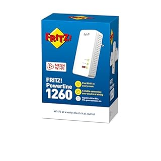 FRITZ!Powerline 1260 WLAN Adattatore singolo / estensore di rete 1.200 MBit/s PLC, conforme a IEEE P1901, 1200 Mbps, base WiFi AC integrata, Mesh, 1 porta Gigabit, versione internazionale