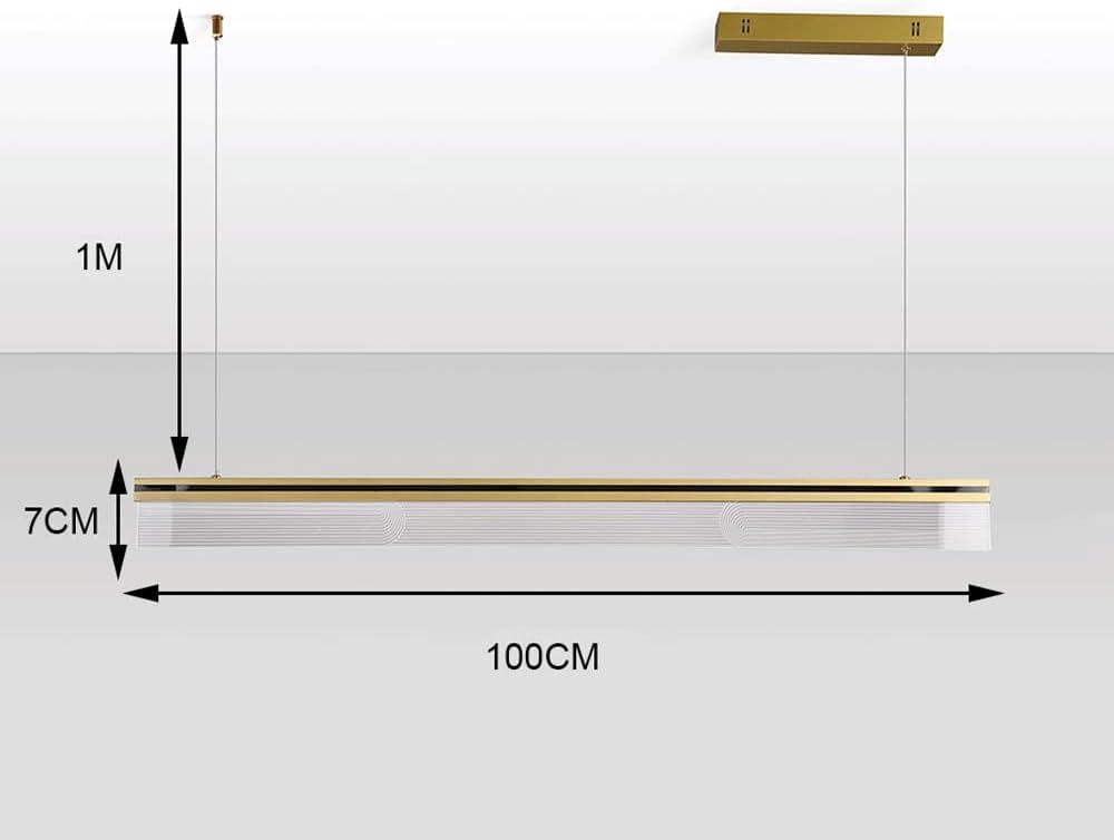 39.4" Long Bar Pendant Lamp Fixture, Linear Metal Hanging Lamps with Striped Acrylic Lampshade, Modern 22W LED Dining Room Suspension Lights, Simple Strip Island Light