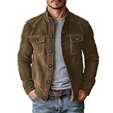 Chaqueta vintage de ante para hombre, cuello alto, para otoño e invierno, gruesa y cálida, marrón, L