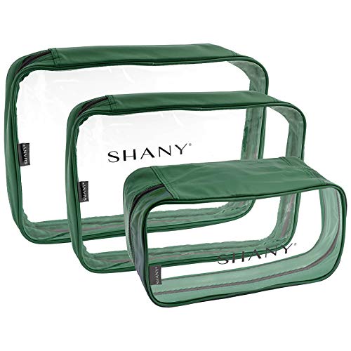 SHANY Clear Cosmetics Organizer 3-Piece Set - Transparent Makeup Toiletry Bag - Assorted Make Up Storage Bags - Set Of 3 - OLIVE