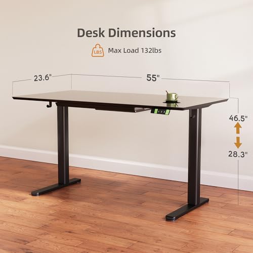 Image of INNOVAR Glass Standing Desk with Drawers 55 x 27.6 Inch Black