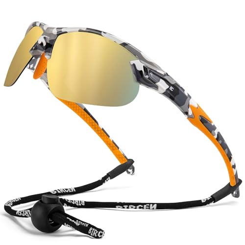 Image of BIRCEN Mens Polarized Sunglasses for Sports: TR90 Lightweight Sun Glasses Wrap Around Shades for Fishing Driving Cycling