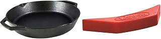 Lodge L10SKL Cast Iron Pan, 12", Black & ASAHH41 Silicone Assist Handle Holder, Red