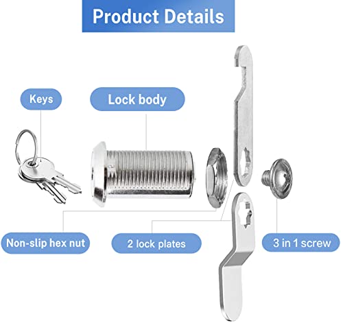 Sissinda Cam Locks Cabinet Locks Keyed Alike,1-1/8Inch Cylinder Fits on 0.9Inch Max Panel Thickness,Secure Drawer RV Camper Trailer,Zinc Alloy(1-1/8Inch 12Pcs)