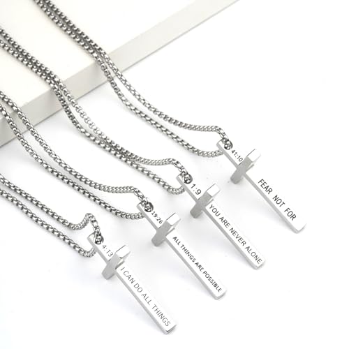 Pivza Cross Chain Necklace for Men, Silver Stainless Steel Bible Verse Cross Necklace for Men, Christian Crucifix Necklace Men Jewelry (DB-ISAIAH 41:10, Silver) — view 3