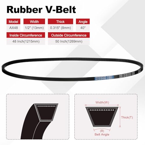 Image of AX48 Belt, Raw Edge Cogged Industrial Rubber EPDM V-Belt, Pack of 1 | 1 /2 inch(13mm) Width x 48 inch(1215mm) Inside Circumference x 5 /16 inch(8mm) Height