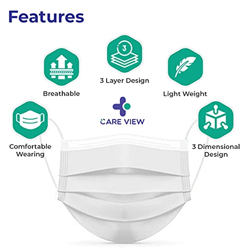 Image of Careview N95 CV2920, SITRA Approved, 3 Ply Colored Disposable Surgical Mask With Built in Metal Nose Pin and 1 Melt Blown Layer (Pack of 400, White)
