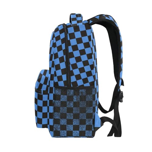 Backpack for Girls Boys, Teenager Bookbag College Rucksack Travel Daypack School Bag Kids Backpack Blue Black Checkered2