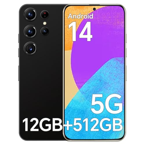 C24Ultra Unlocked Cell Phone, 5G Dual SIM Unlocked Phones, Long Life Battery 5000mAh, 12+512GB Smartphone,48+108MP Camera, 6.7 HD Screen+120Hz Display Android 14, Octa-Core/Face ID/Black