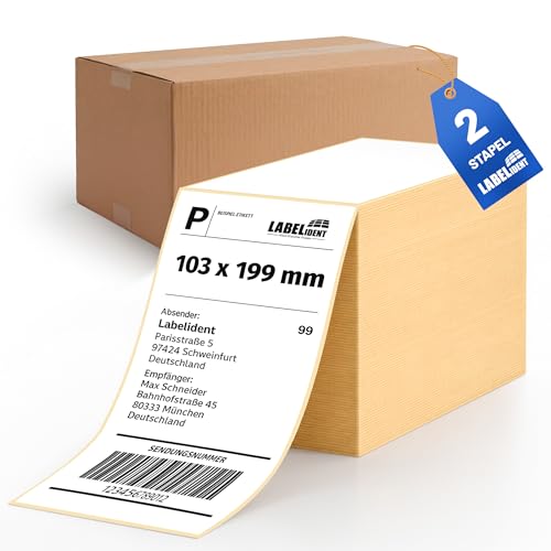 Labelident Versandetiketten 103 x 199 mm - Thermo-Falzetiketten Leporello, 2.000 Etiketten, selbstklebend für DHL